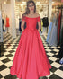 Elegant 2018 Red Satin Prom Dresses with Cap Sleeves Popular Prom Party Gowns with Bow